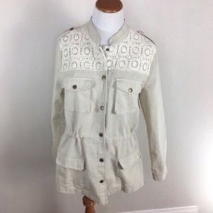 Mystree Linen Blend Lace Utility‎ Beige Coat Jacket Women’s Size Medium